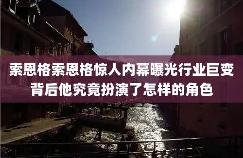 索恩格索恩格惊人内幕曝光行业巨变背后他究竟扮演了怎样的角色