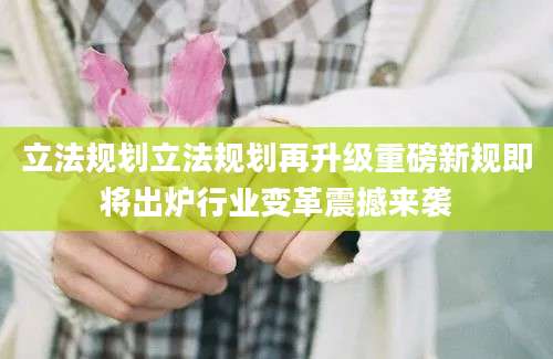立法规划立法规划再升级重磅新规即将出炉行业变革震撼来袭