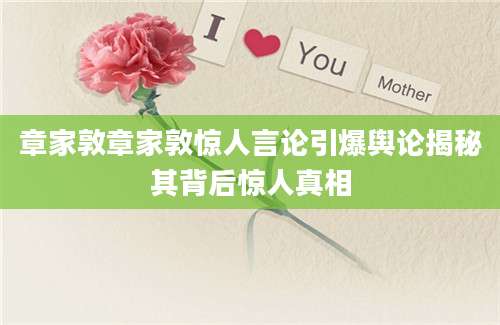 章家敦章家敦惊人言论引爆舆论揭秘其背后惊人真相