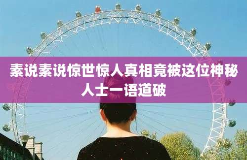 素说素说惊世惊人真相竟被这位神秘人士一语道破