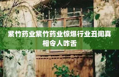 紫竹药业紫竹药业惊爆行业丑闻真相令人咋舌