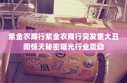 紫金农商行紫金农商行突发重大丑闻惊天秘密曝光行业震动