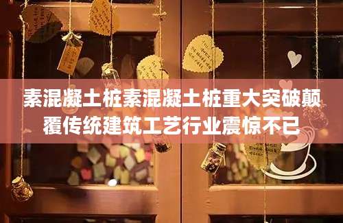 素混凝土桩素混凝土桩重大突破颠覆传统建筑工艺行业震惊不已