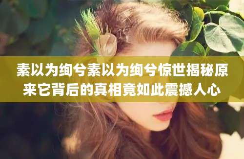 素以为绚兮素以为绚兮惊世揭秘原来它背后的真相竟如此震撼人心