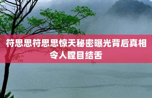 符思思符思思惊天秘密曝光背后真相令人瞠目结舌